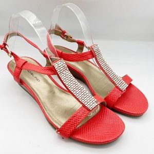 Bandolino Bubbly Coral Embossed & Silver Mesh Rhinestone Wedge Sandals Size 9.5M